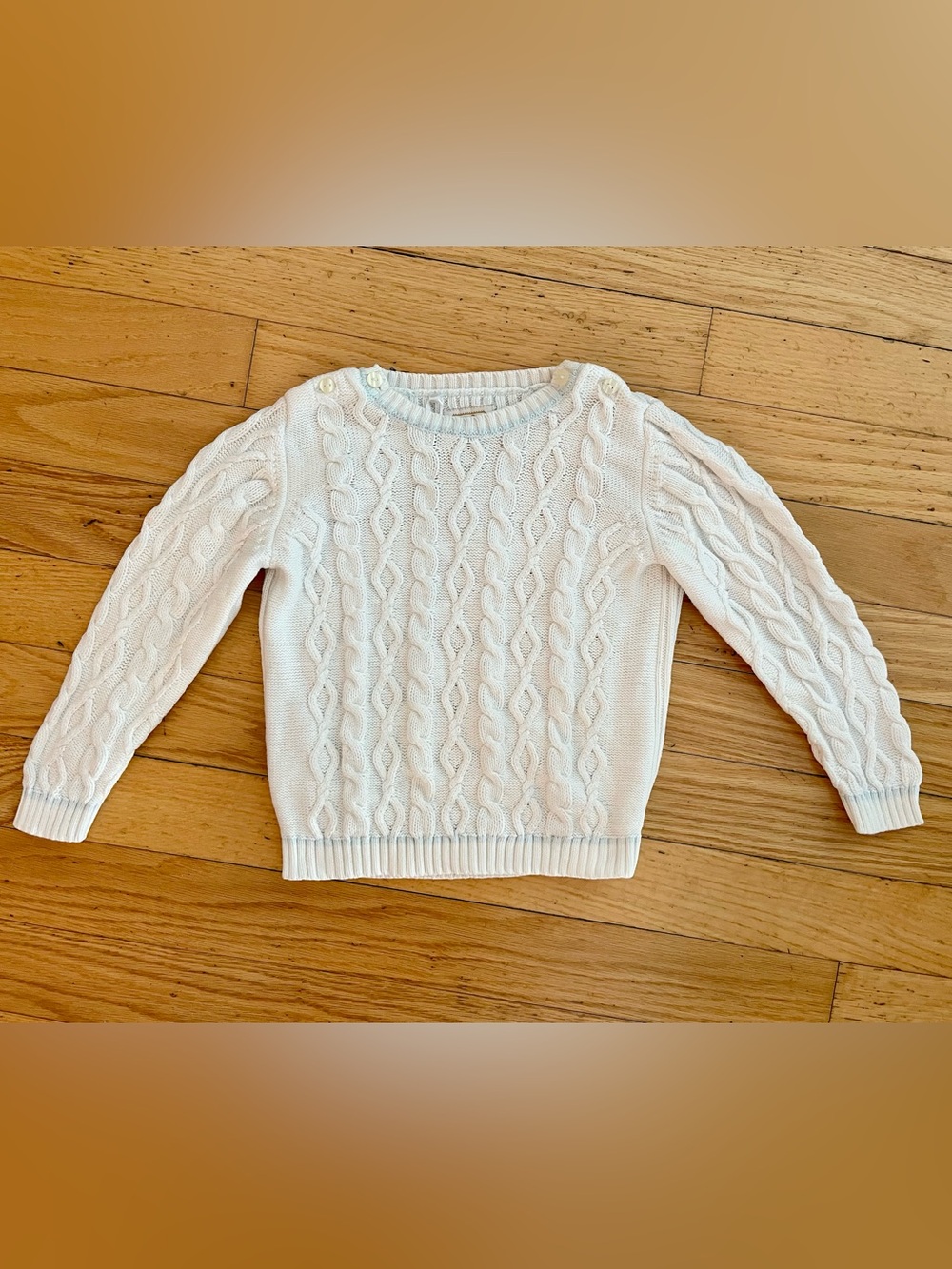 Emile et Rose White Cable Knit Crewneck Sweater Blue Trim 24m